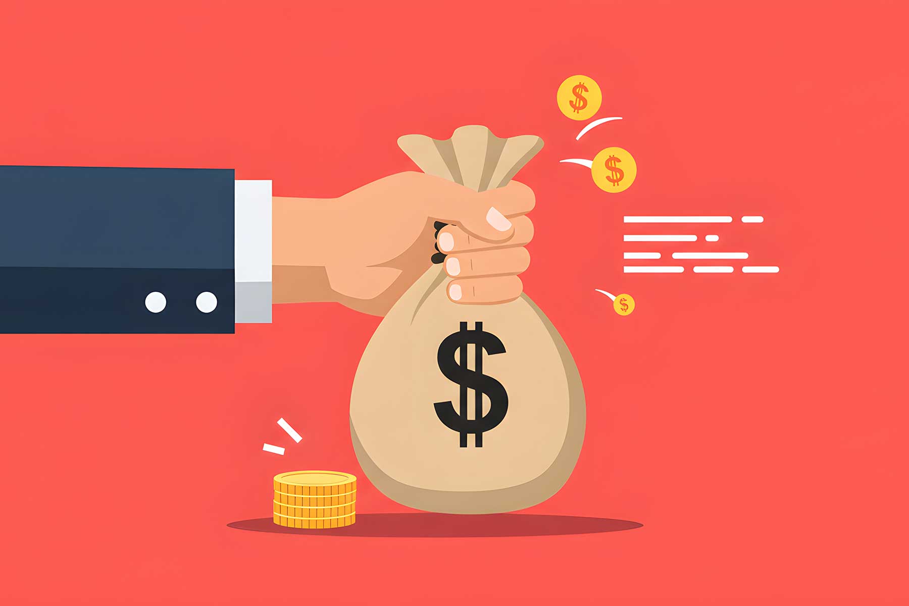 Animated illustration: a hand holding a money bag, representing private money.